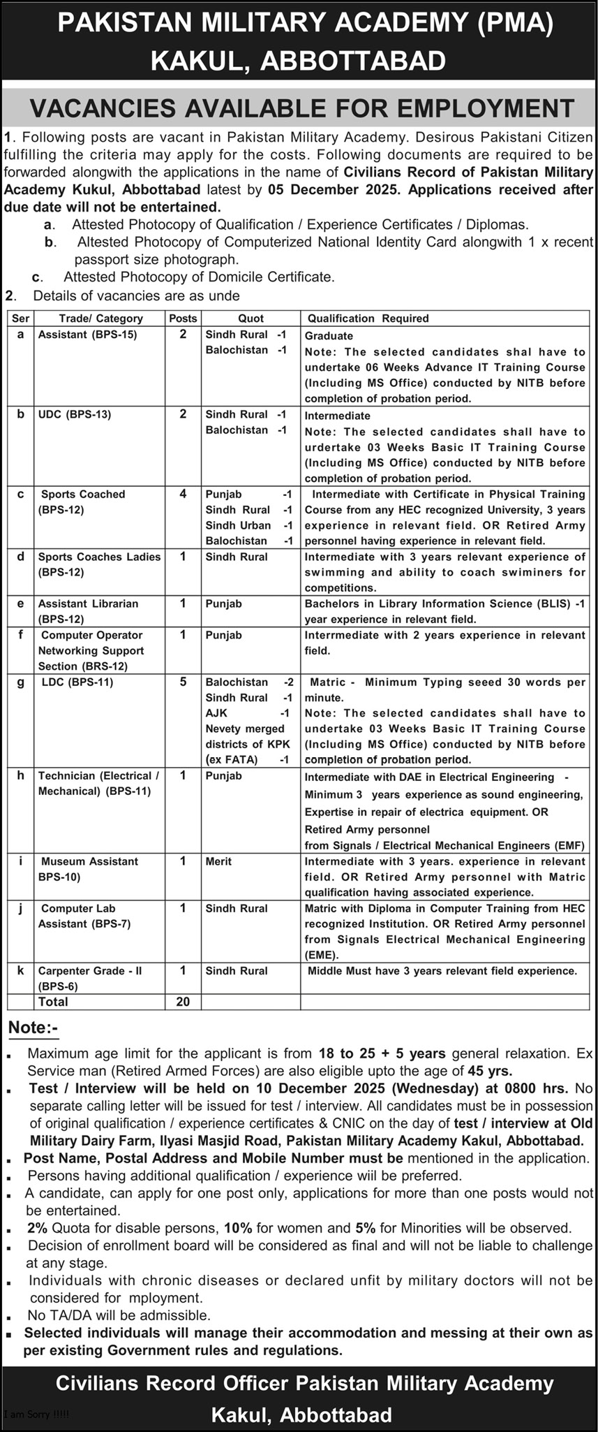 Join Pak Army as Civilian