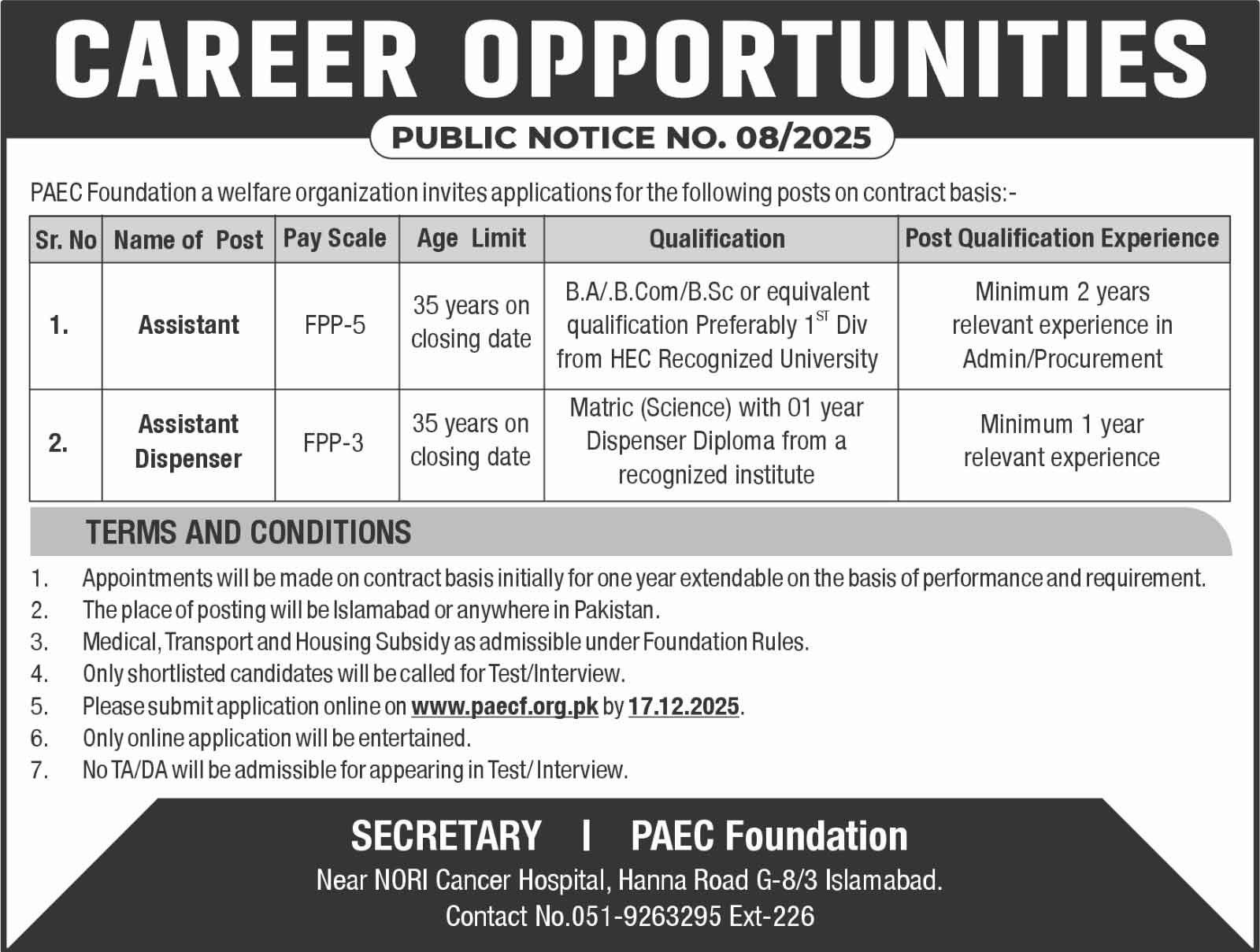 PAEC Foundation Jobs 2026 Application Form Download Online