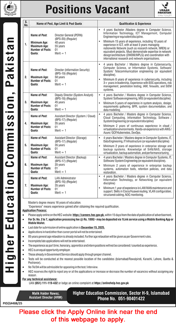 HEC Jobs 2025 Apply Online